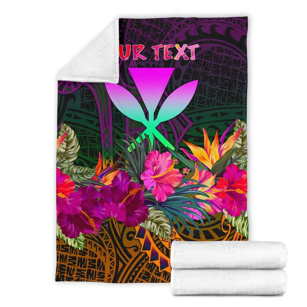 Polynesian Hawaii Personalised Kanaka Maoli Premium Blanket - Summer Hibiscus-Myprintsy