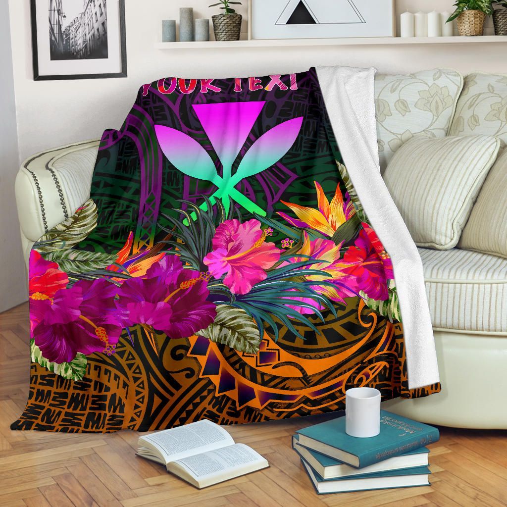 Polynesian Hawaii Personalised Kanaka Maoli Premium Blanket - Summer Hibiscus-Myprintsy