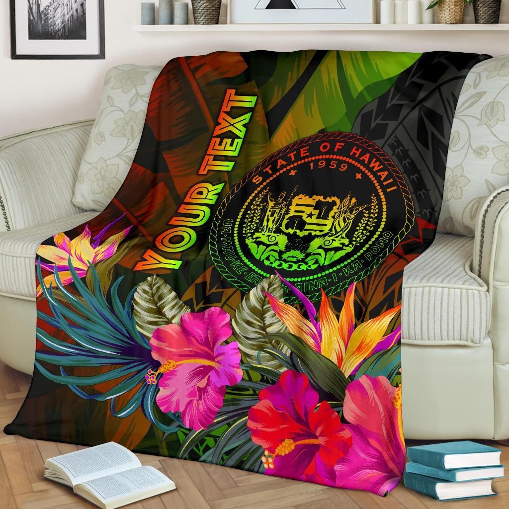 Polynesian Hawaii Polynesian Personalised Premium Blanket - Hibiscus and Banana Leaves-Myprintsy