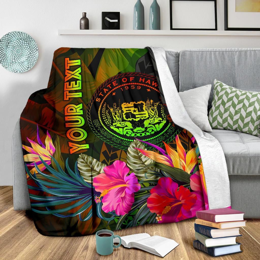 Polynesian Hawaii Polynesian Personalised Premium Blanket - Hibiscus and Banana Leaves-Myprintsy