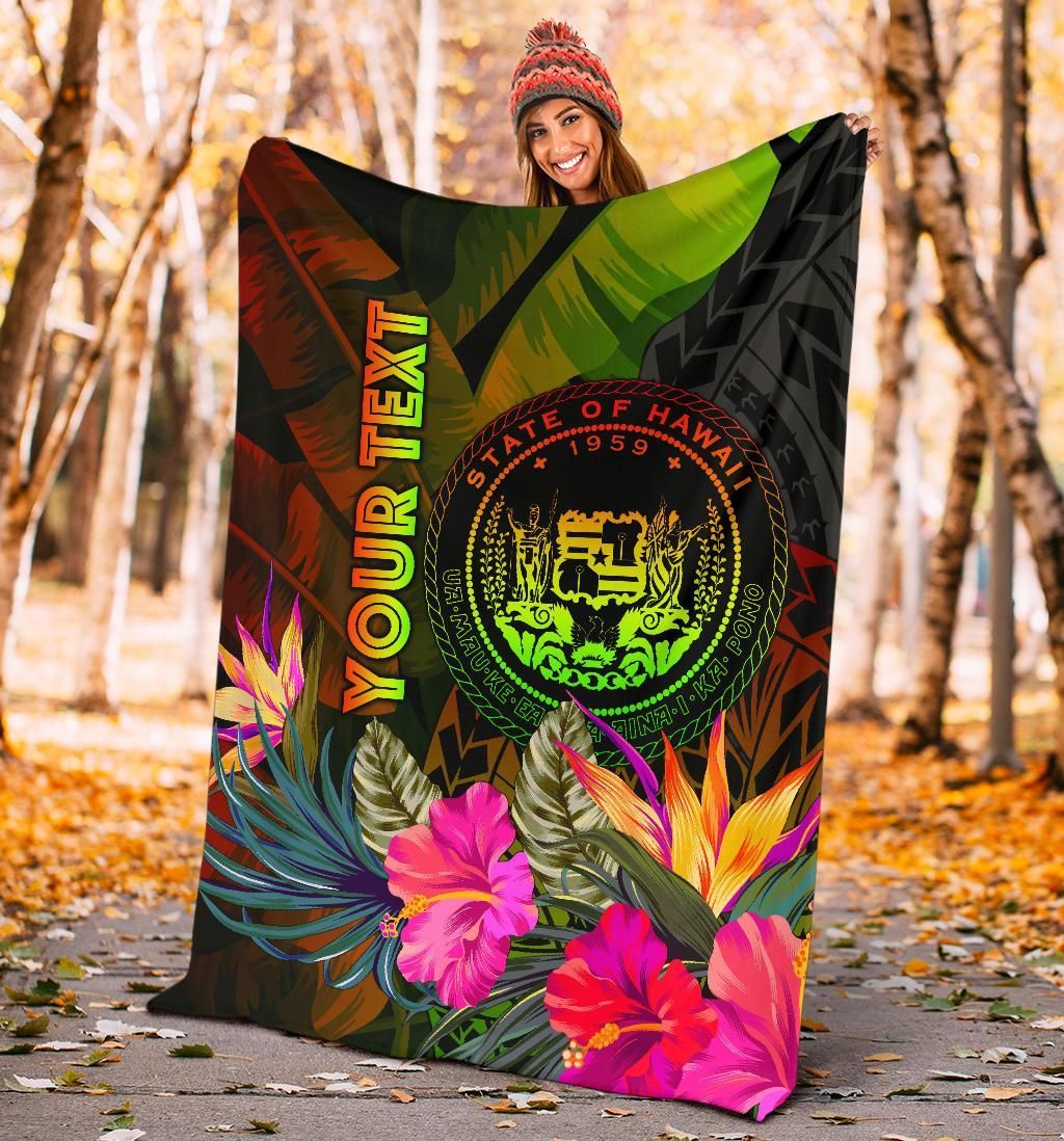 Polynesian Hawaii Polynesian Personalised Premium Blanket - Hibiscus and Banana Leaves-Myprintsy