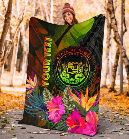 Polynesian Hawaii Polynesian Personalised Premium Blanket - Hibiscus and Banana Leaves-Myprintsy