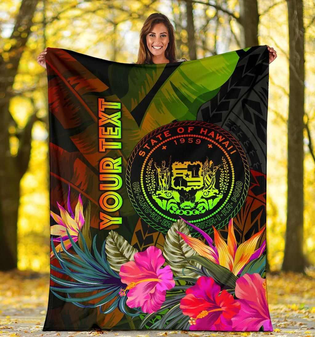 Polynesian Hawaii Polynesian Personalised Premium Blanket - Hibiscus and Banana Leaves-Myprintsy
