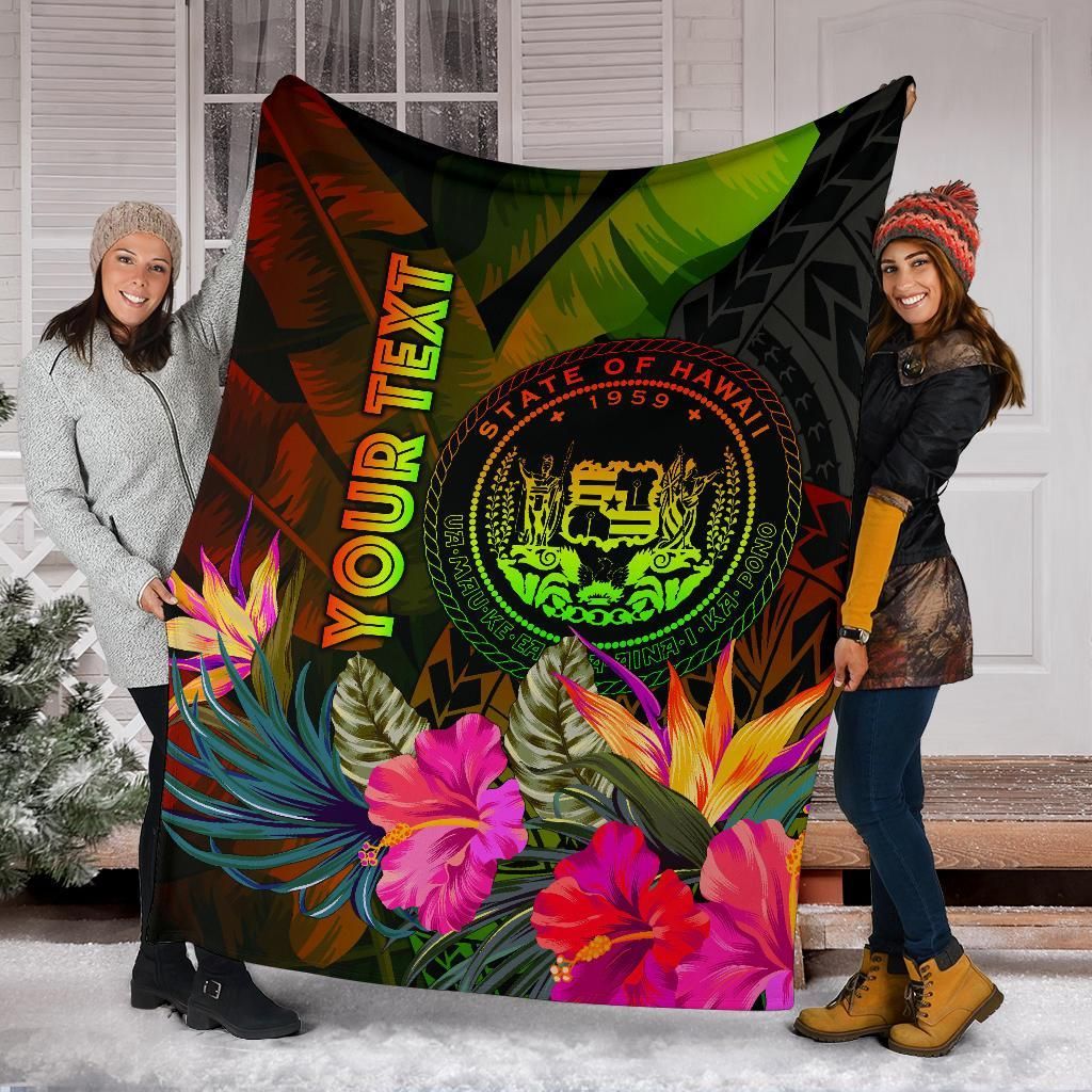 Polynesian Hawaii Polynesian Personalised Premium Blanket - Hibiscus and Banana Leaves-Myprintsy