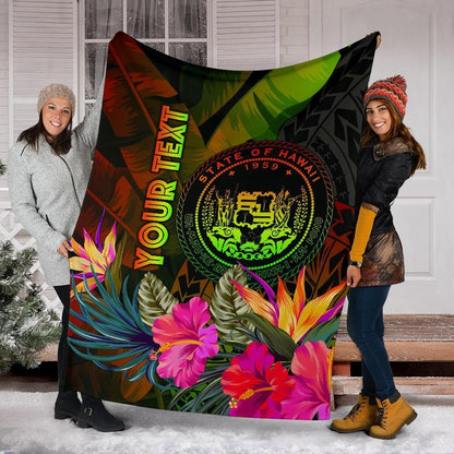 Polynesian Hawaii Polynesian Personalised Premium Blanket - Hibiscus and Banana Leaves-Myprintsy