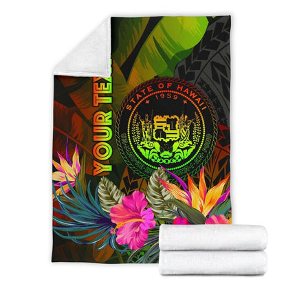 Polynesian Hawaii Polynesian Personalised Premium Blanket - Hibiscus and Banana Leaves-Myprintsy