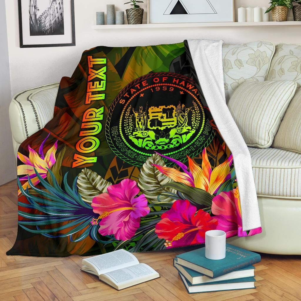 Polynesian Hawaii Polynesian Personalised Premium Blanket - Hibiscus and Banana Leaves-Myprintsy