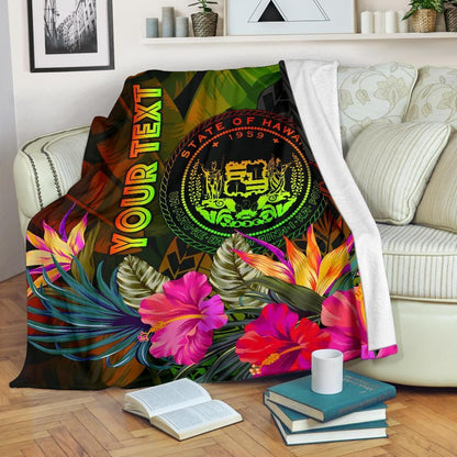 Polynesian Hawaii Polynesian Personalised Premium Blanket - Hibiscus and Banana Leaves-Myprintsy