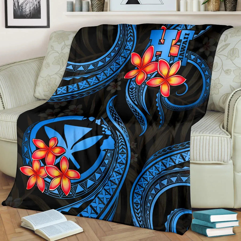 Polynesian Hawaii Premium Blanket - Blue Plumeria-Myprintsy