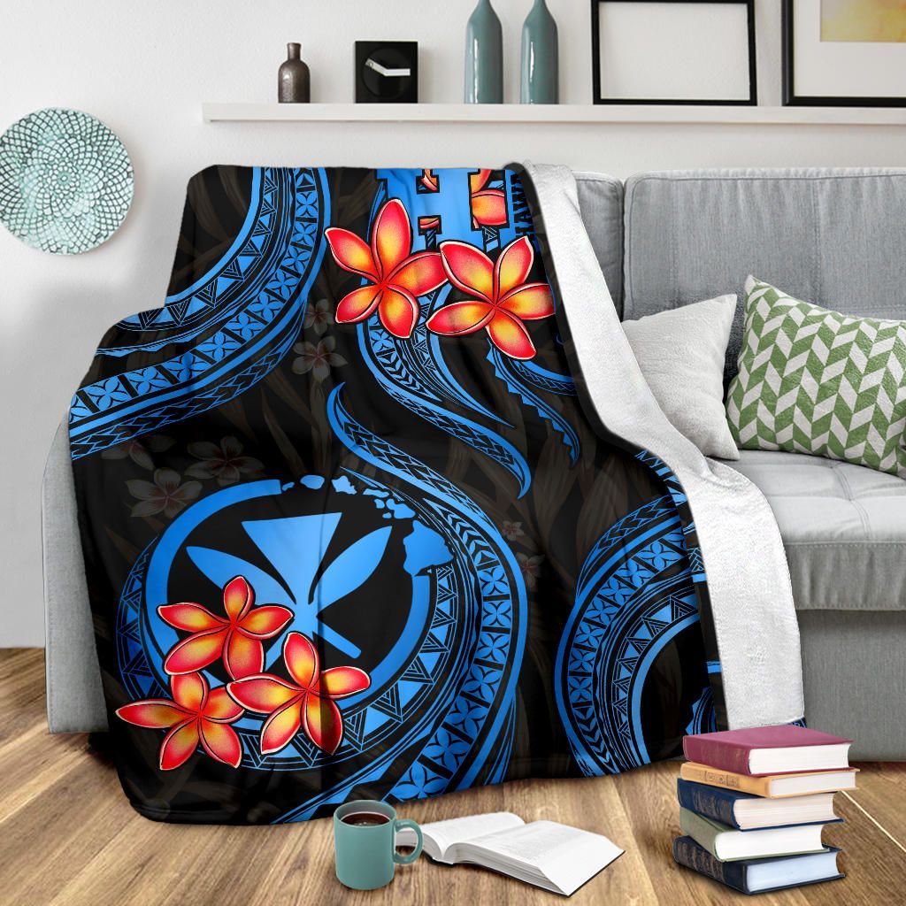 Polynesian Hawaii Premium Blanket - Blue Plumeria-Myprintsy