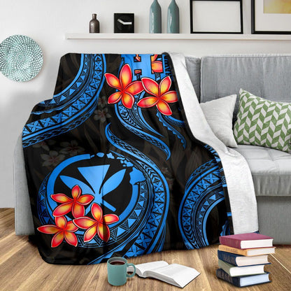 Polynesian Hawaii Premium Blanket - Blue Plumeria-Myprintsy