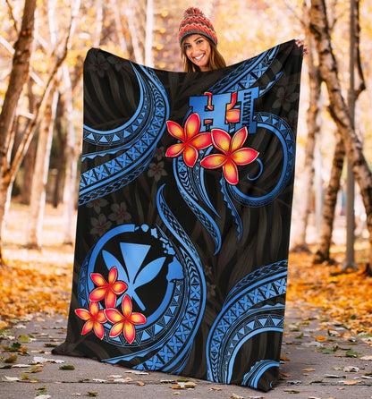 Polynesian Hawaii Premium Blanket - Blue Plumeria-Myprintsy