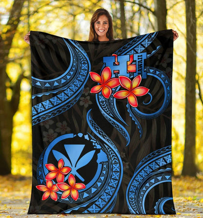 Polynesian Hawaii Premium Blanket - Blue Plumeria-Myprintsy
