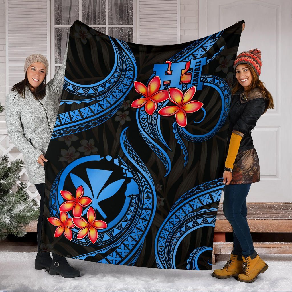 Polynesian Hawaii Premium Blanket - Blue Plumeria-Myprintsy