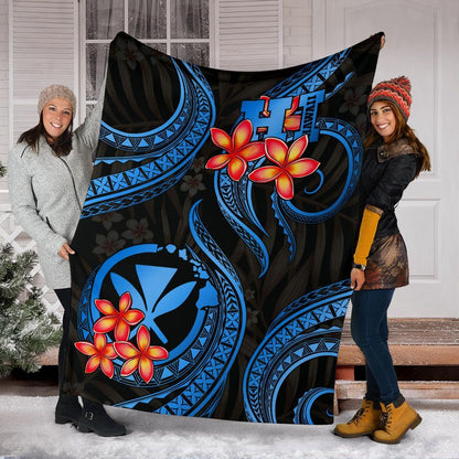 Polynesian Hawaii Premium Blanket - Blue Plumeria-Myprintsy