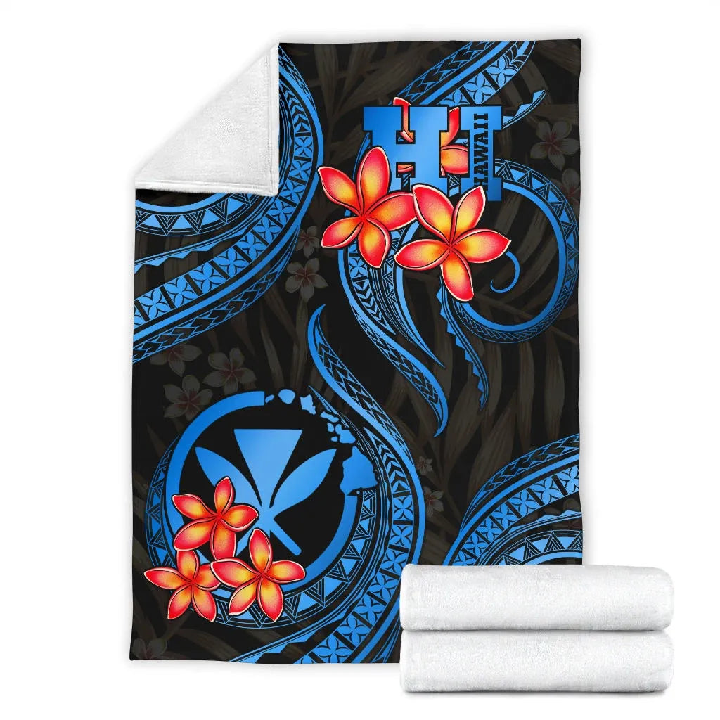 Polynesian Hawaii Premium Blanket - Blue Plumeria-Myprintsy