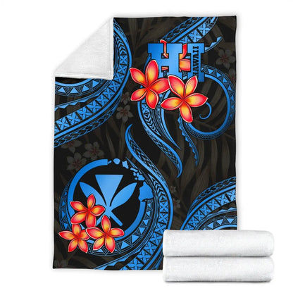 Polynesian Hawaii Premium Blanket - Blue Plumeria-Myprintsy