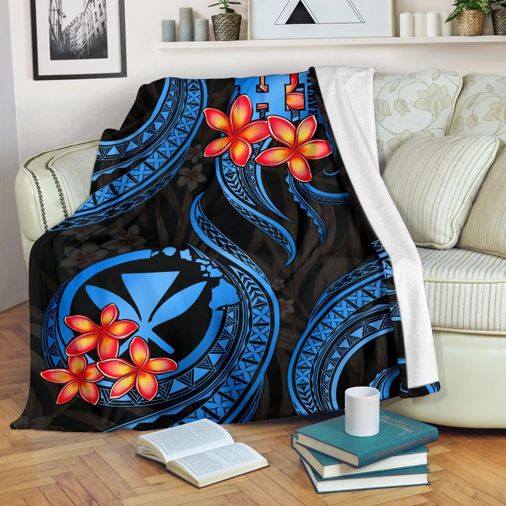 Polynesian Hawaii Premium Blanket - Blue Plumeria-Myprintsy