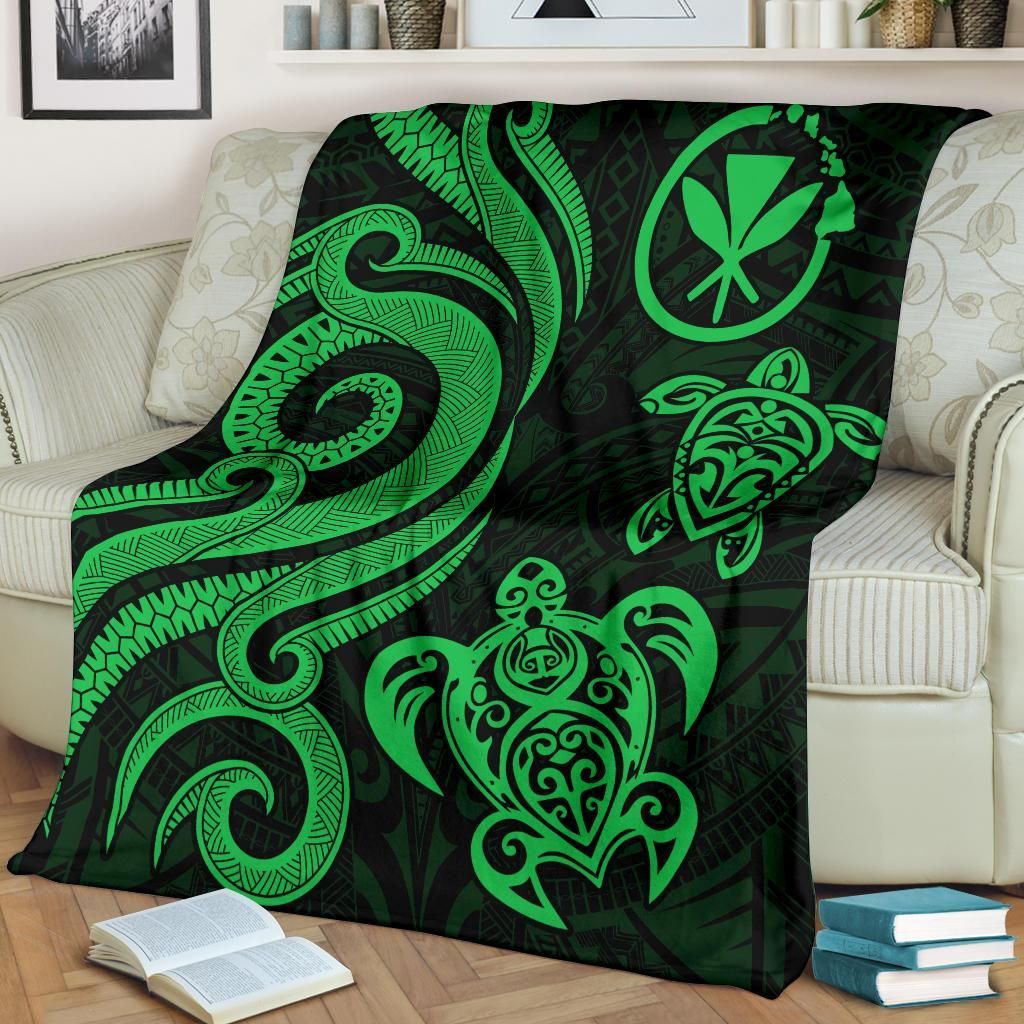 Polynesian Hawaii Premium Blanket - Green Tentacle Turtle-Myprintsy