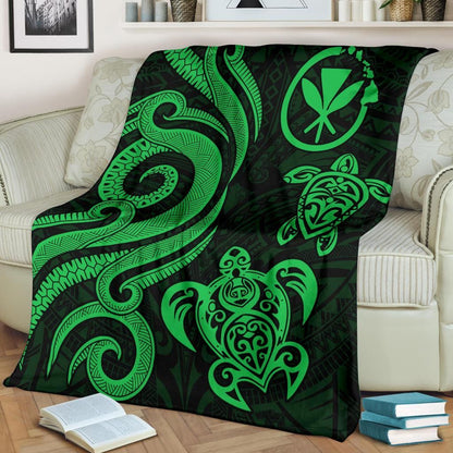 Polynesian Hawaii Premium Blanket - Green Tentacle Turtle-Myprintsy