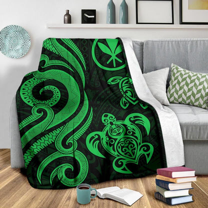 Polynesian Hawaii Premium Blanket - Green Tentacle Turtle-Myprintsy