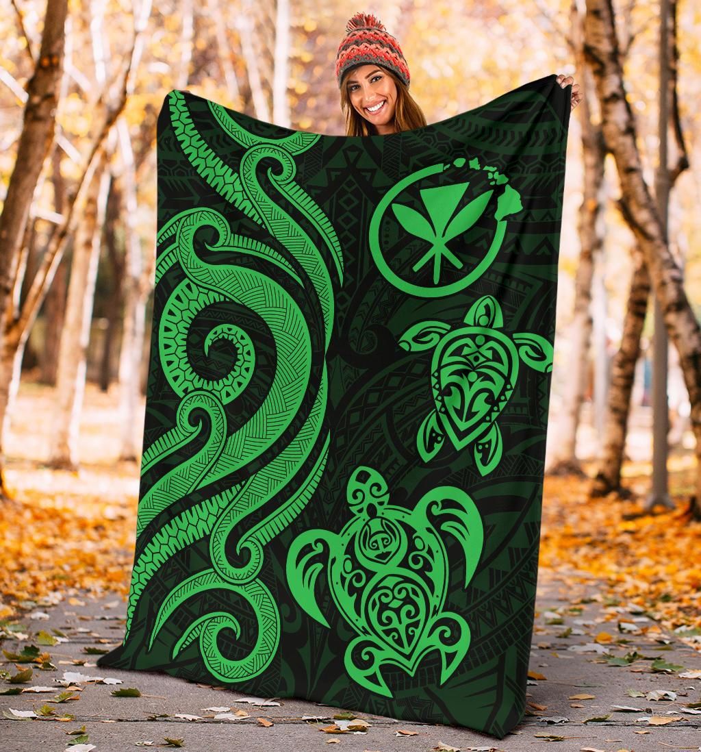 Polynesian Hawaii Premium Blanket - Green Tentacle Turtle-Myprintsy