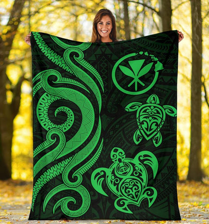 Polynesian Hawaii Premium Blanket - Green Tentacle Turtle-Myprintsy