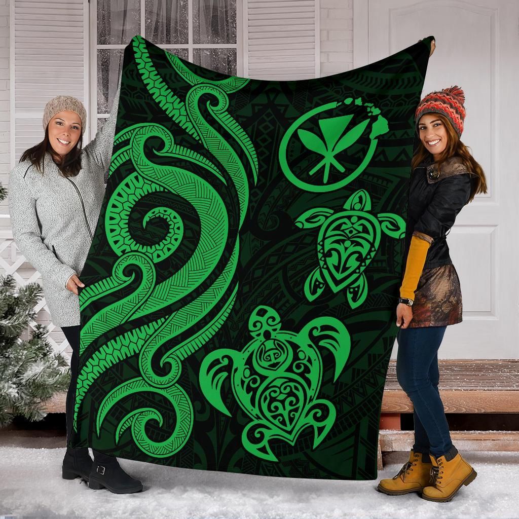 Polynesian Hawaii Premium Blanket - Green Tentacle Turtle-Myprintsy