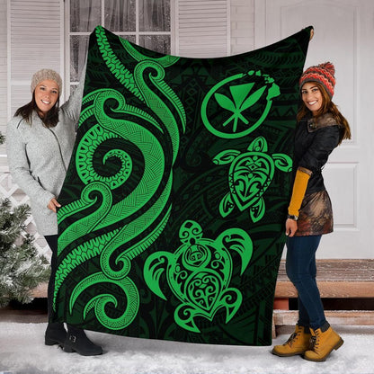 Polynesian Hawaii Premium Blanket - Green Tentacle Turtle-Myprintsy