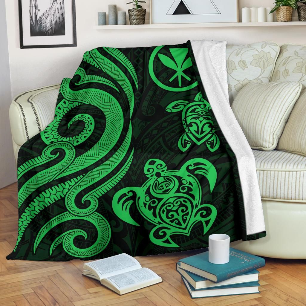Polynesian Hawaii Premium Blanket - Green Tentacle Turtle-Myprintsy