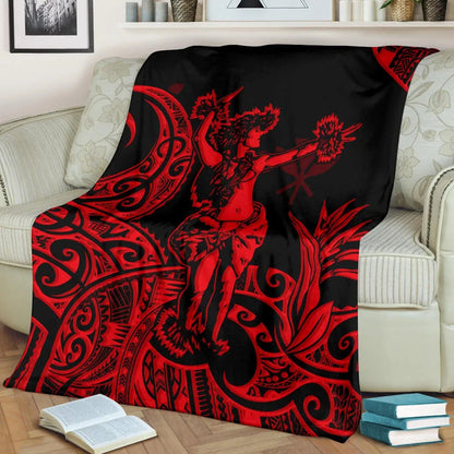 Polynesian Hawaii Premium Blanket - Hula Girl Red-Myprintsy