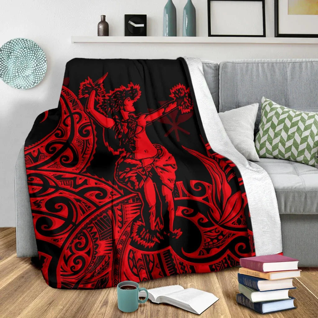 Polynesian Hawaii Premium Blanket - Hula Girl Red-Myprintsy