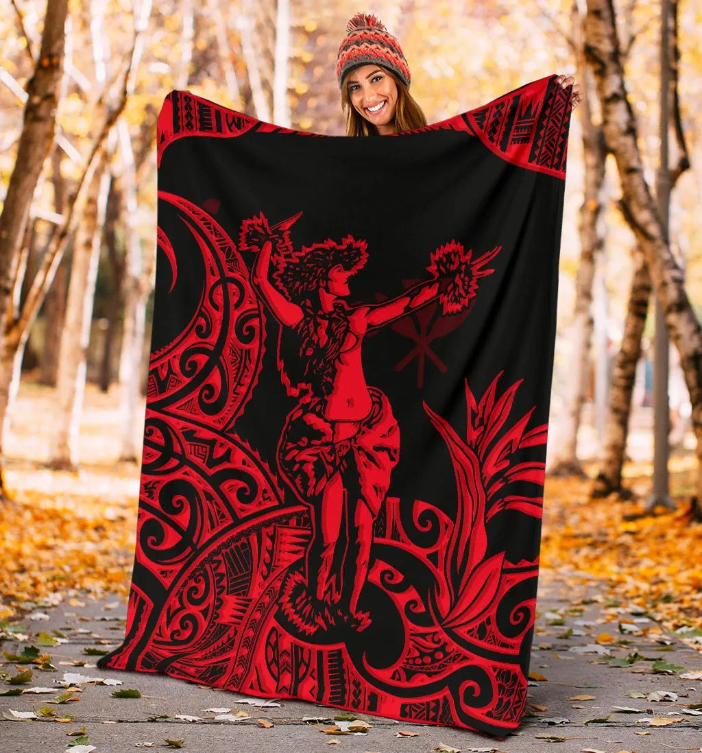 Polynesian Hawaii Premium Blanket - Hula Girl Red-Myprintsy