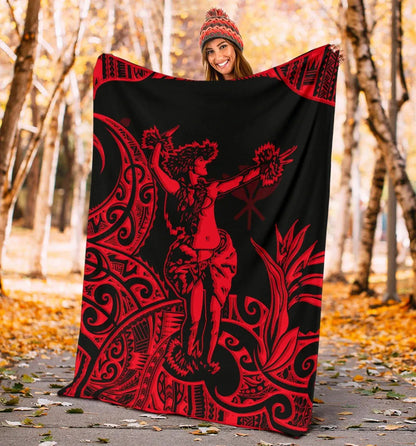 Polynesian Hawaii Premium Blanket - Hula Girl Red-Myprintsy