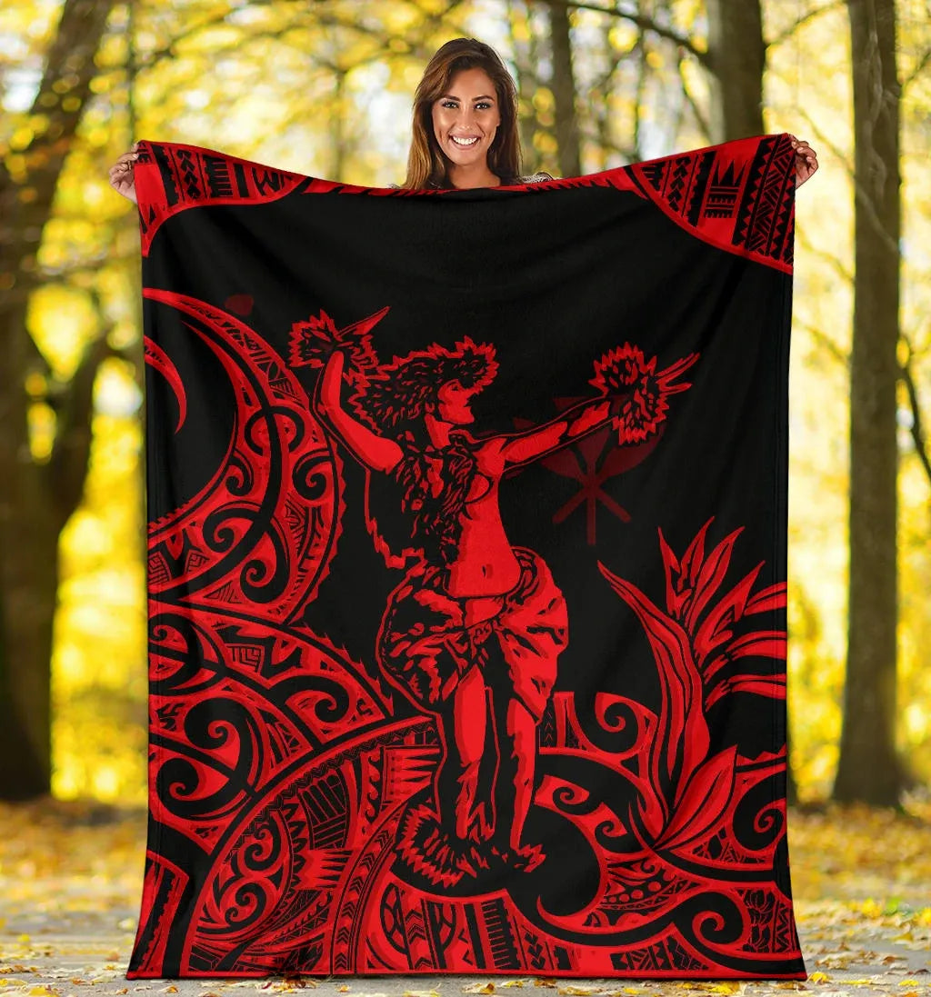 Polynesian Hawaii Premium Blanket - Hula Girl Red-Myprintsy