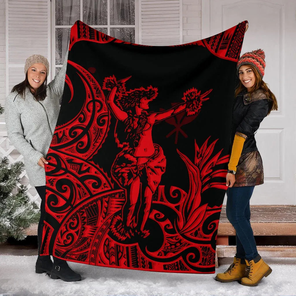 Polynesian Hawaii Premium Blanket - Hula Girl Red-Myprintsy