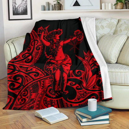 Polynesian Hawaii Premium Blanket - Hula Girl Red-Myprintsy