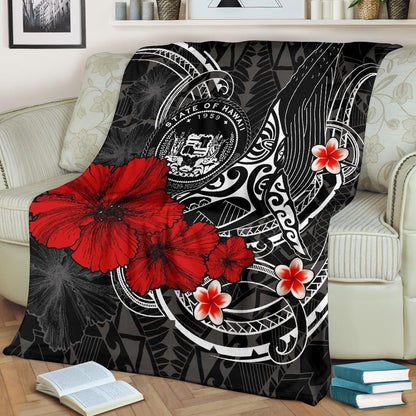 Polynesian Hawaii Premium Blanket - Humpback Whale with Hibiscus (White)-Myprintsy