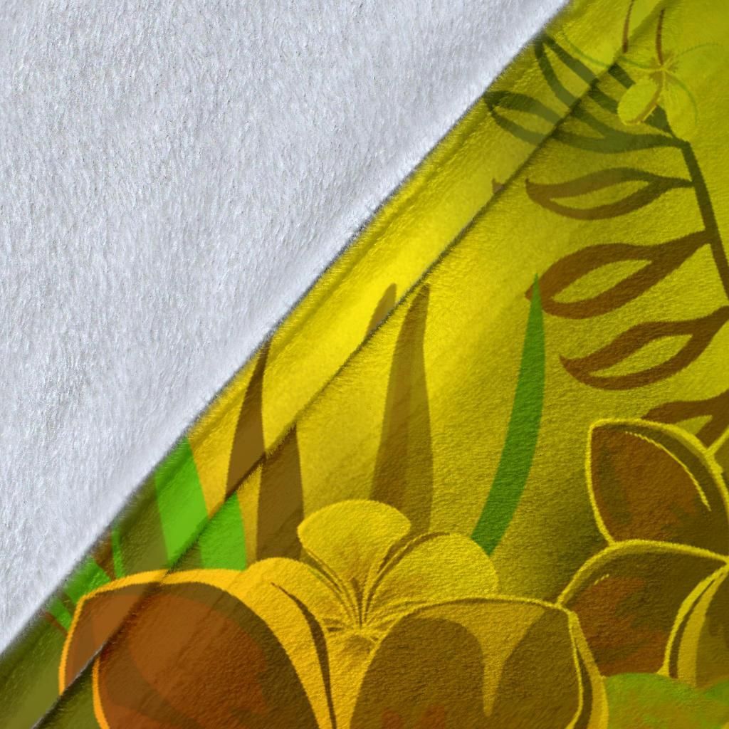 Polynesian Hawaii Premium Blanket - Kanaka Maoli Humpback Whale with Tropical Flowers (Yellow)-Myprintsy