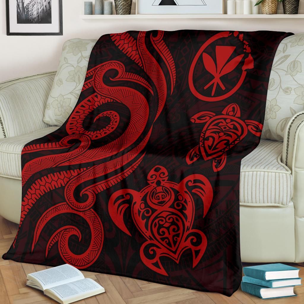 Polynesian Hawaii Premium Blanket - Red Tentacle Turtle-Myprintsy