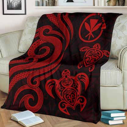 Polynesian Hawaii Premium Blanket - Red Tentacle Turtle-Myprintsy