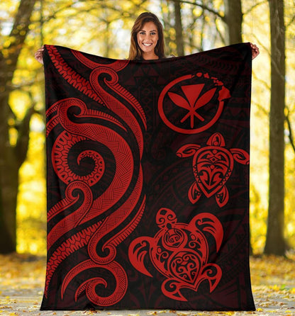 Polynesian Hawaii Premium Blanket - Red Tentacle Turtle-Myprintsy