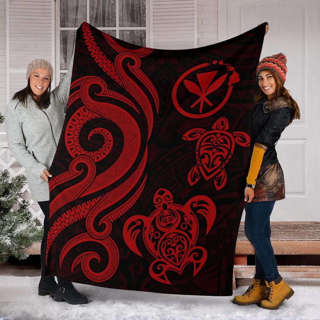 Polynesian Hawaii Premium Blanket - Red Tentacle Turtle-Myprintsy