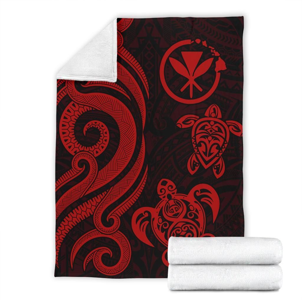 Polynesian Hawaii Premium Blanket - Red Tentacle Turtle-Myprintsy