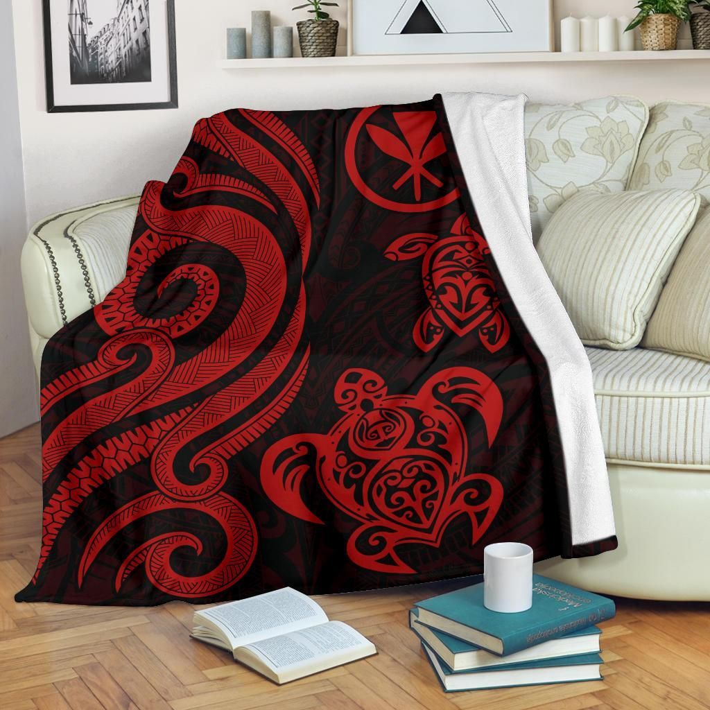 Polynesian Hawaii Premium Blanket - Red Tentacle Turtle-Myprintsy