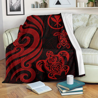 Polynesian Hawaii Premium Blanket - Red Tentacle Turtle-Myprintsy