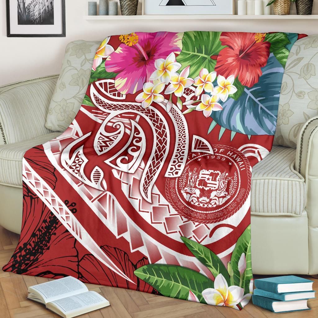 Polynesian Hawaii Premium Blanket - Summer Plumeria (Red)-Myprintsy