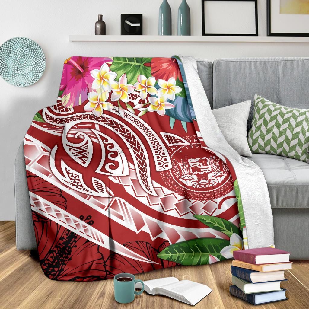 Polynesian Hawaii Premium Blanket - Summer Plumeria (Red)-Myprintsy