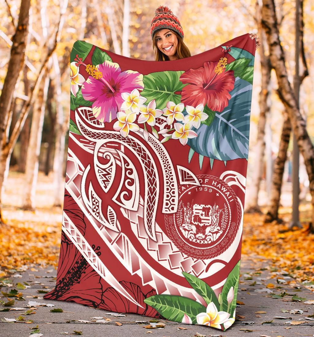 Polynesian Hawaii Premium Blanket - Summer Plumeria (Red)-Myprintsy