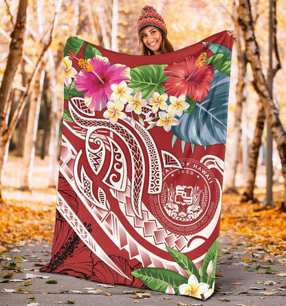 Polynesian Hawaii Premium Blanket - Summer Plumeria (Red)-Myprintsy